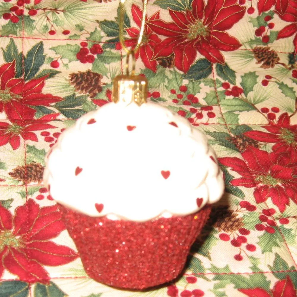 Sur La Table Red Velvet Cupcake Christmas Ornament Glass 2015 NWT